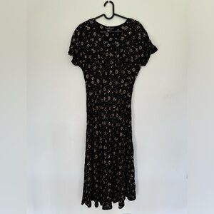 🎉 Vintage Carol Little Black and Tan Patterned Women's Dress